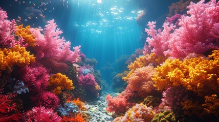 Naklejka na ściany i meble Vibrant coral reefs, underwater paradise