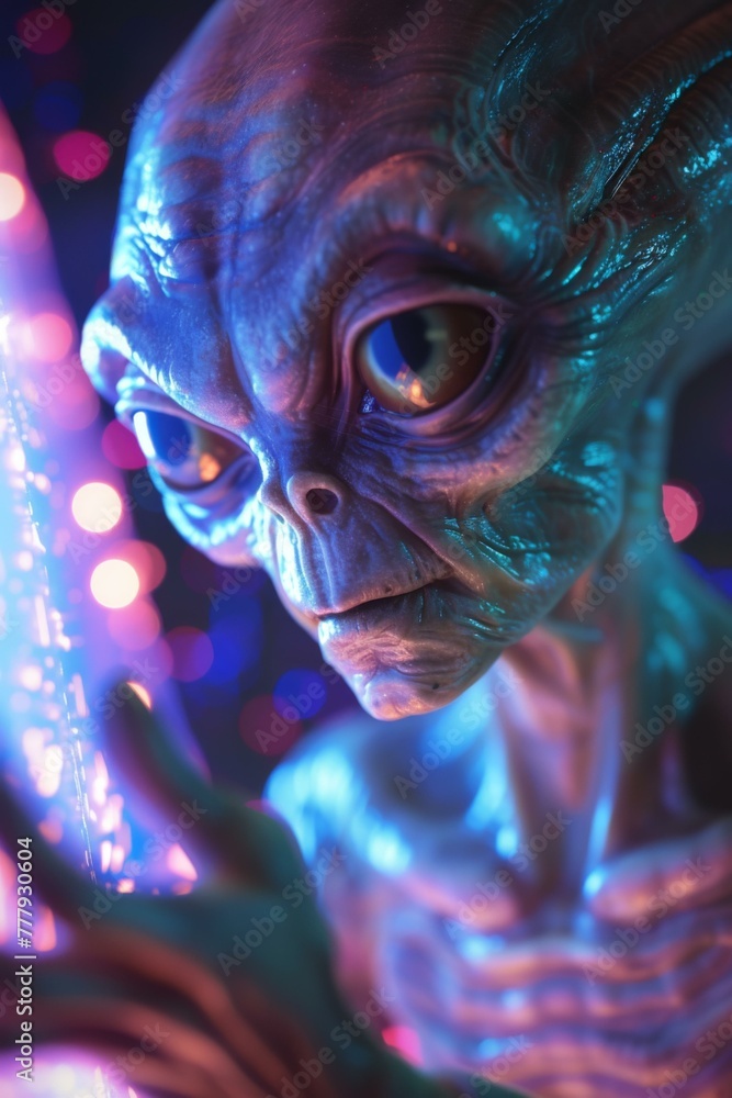 Poster a close up of a alien looking at something in the distance. generative ai.