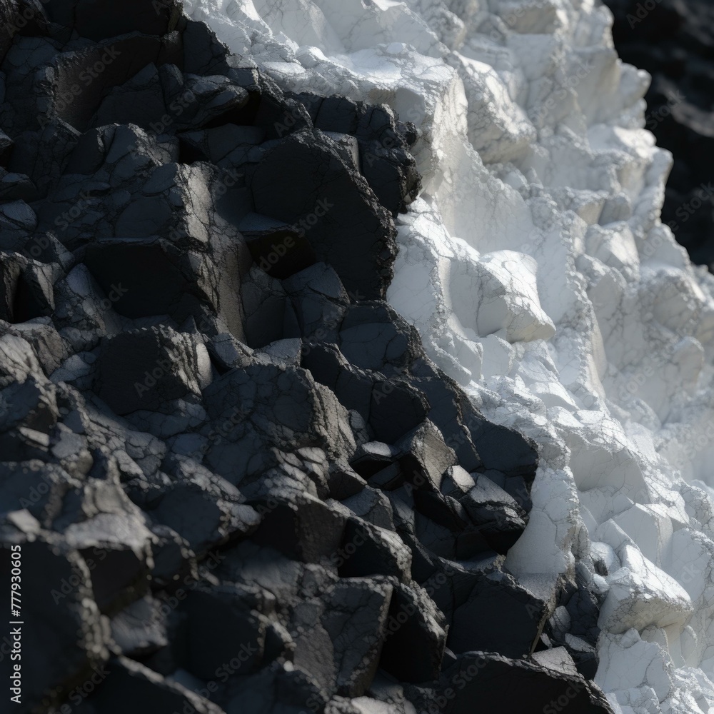 Poster a close up of a pile of rocks and some snow. generative ai.