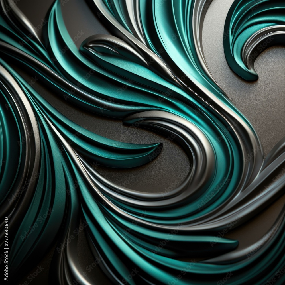 Poster a close up of a black and teal colored background with swirls. generative ai.