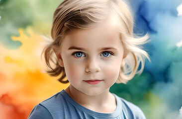 Fototapeta premium A small child in close-up. A cute child is looking at the camera