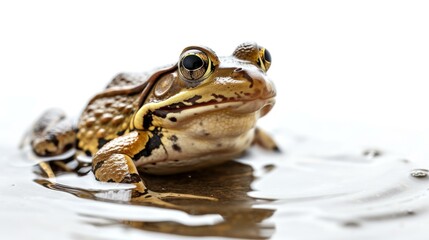 Naklejka premium A frog sitting in the water with its eyes open. Generative AI.