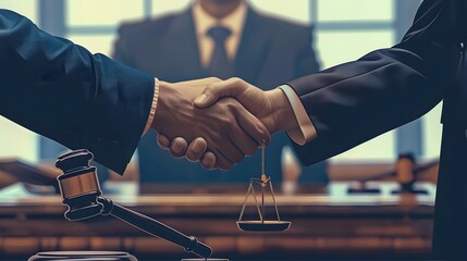 From Dispute to Agreement: Handshakes That Seal Courtroom Compromises - obrazy, fototapety, plakaty