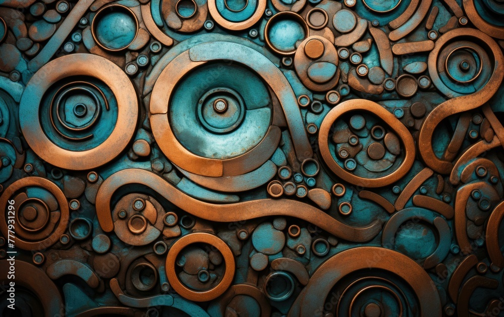 Aufkleber a close up of a wall with many different colored circles. generative ai.