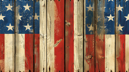 American flag painted on weathered wooden planks