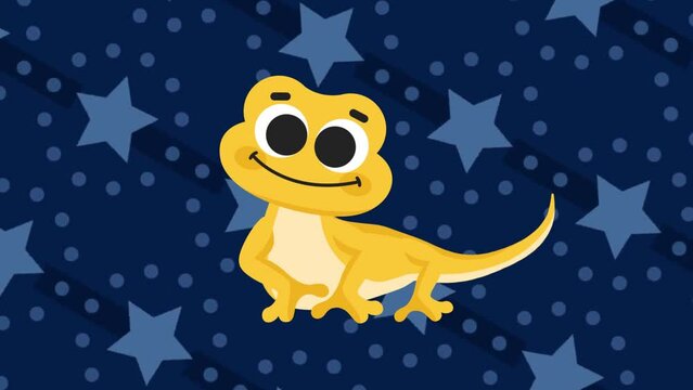 cartoon Animation vector art. Looping graphic animation character of house lizard with stars background