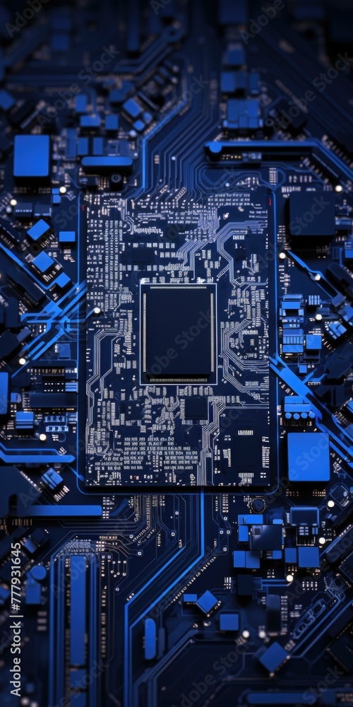 Poster a close up of a computer chip on top of an electronic circuit board. generative ai.