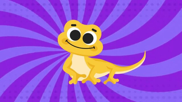 cartoon Animation vector art. Looping graphic animation character of house lizard with laser beam background