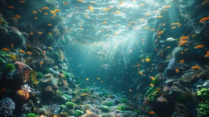 a large aquarium filled with lots of fish - obrazy, fototapety, plakaty