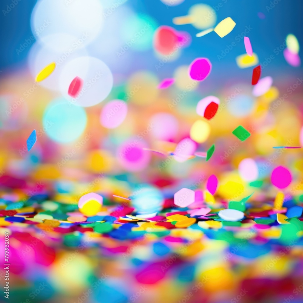 Aufkleber a colorful confetti is scattered on a table with bright lights. generative ai.