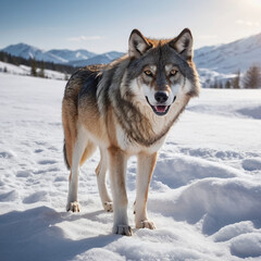portrait of a wolf. Eurasian wolf, also known as the gray or grey wolf also known as Timber wolf. Scientific name: Canis lupus lupus. Natural habitat, on the snow