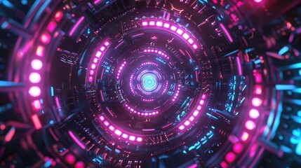 Fototapeta premium Futuristic Tech Vibes Mandala Background with Neon Colors