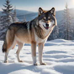 portrait of a wolf. Eurasian wolf, also known as the gray or grey wolf also known as Timber wolf. Scientific name: Canis lupus lupus. Natural habitat, on the snow
