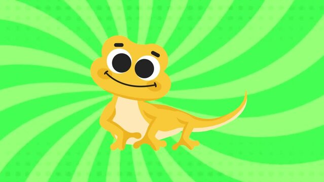 cartoon Animation vector art. Looping graphic animation character of house lizard with green laser beam background