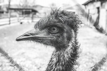 Portrait of ostrich on animal farm.High quality photo.