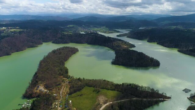 Solina Lake Beautiful Landscape Timelapse Bieszczady Aerial View Poland