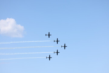 Aircraft in formation at an air show, Airplanes acrobatic show