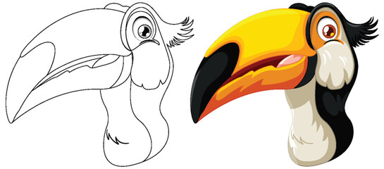 Naklejka premium Vector art of a toucan, both colored and line art.