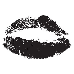Black lipstick kiss on white background. Imprint of the lips. Kiss mark vector illustration