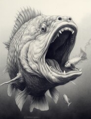 Graphic illustration of a big fish with a big mouth and teeth