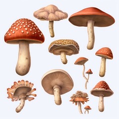 Set of mushrooms isolated on white background. Realistic vector illustration.