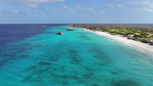 Klein Curacao At Willemstad In Netherlands Curacao. Island Beach. Blue Sea Landscape. Willemstad At Netherlands Curacao. Tourism Background. Nature Seascape.