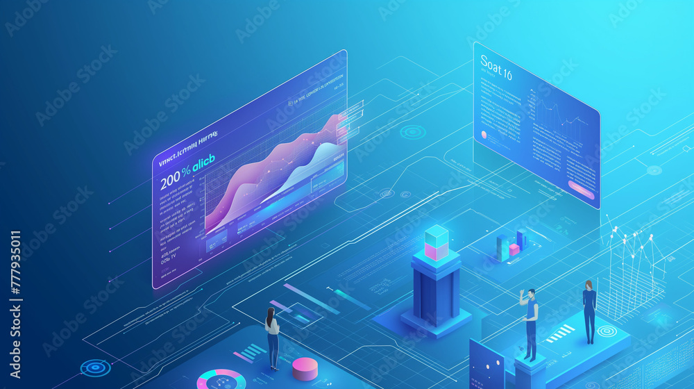 Aufkleber people interacting with charts and analyzing statistics. data visualization concept.
