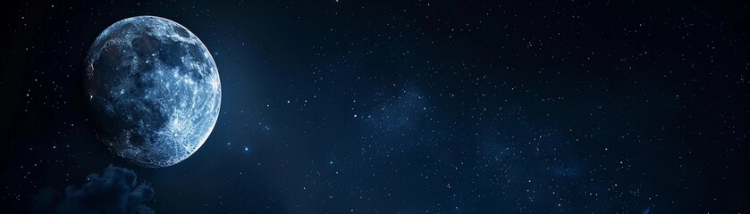 Night Sky with Moon, black background with a deep blue night sky and a glowing moon
