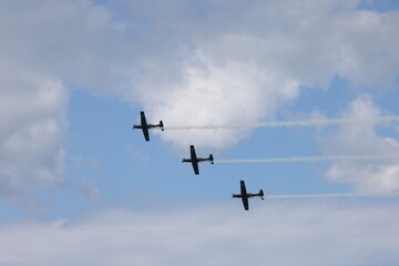 Aircraft in formation at an air show, Airplanes acrobatic show