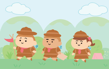 The Scout goes to camping.