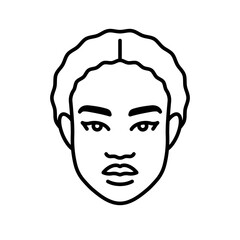 Black woman, line icon. African-american ethnicity. Portrait young woman. Female face, front view. Minimalist style, linear illustration, editable strokes
