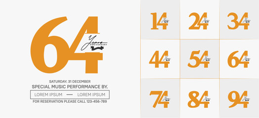 Set of Anniversary Logotype with black ribbon, orange color can be use for special day celebration