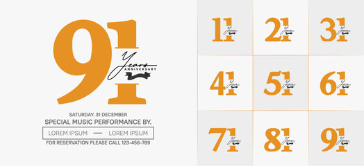 Set of Anniversary Logotype with black ribbon, orange color can be use for special day celebration