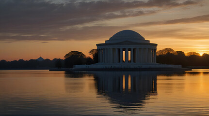 Sunrise over the Thomas Jefferson Memorial on the Tidal Basin in Washington DC.generative.ai - obrazy, fototapety, plakaty