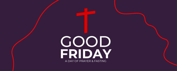 Obraz premium good friday, it is finished text banner with Cross crucifix on hill and bird flying at sunset for good friday. banner, cover, poster, flyer, card, website, brochure. vector illustration