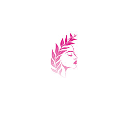 Line Art Natural Beauty woman face ecological leaf logo vector
