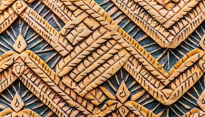 Polynesian Tiki Wood Floral Leaf Pattern