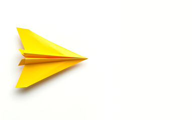 Solution concept with small yellow paper plane with copy space for text, illustration plain white background Business innovative.  generative ai