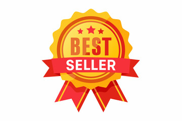  Best seller sticker label set with gold medal and red ribbon isolated fit for mark best seller product vector artwork illustration