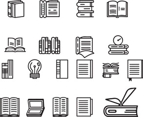 Set of Books thin line icons