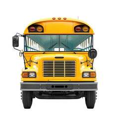 yellow school bus front view isolated on transparent background..