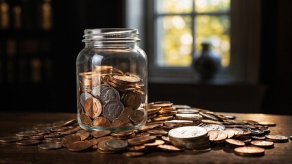 Photo of a Overflowing Coin Jar in Sunlit Corner