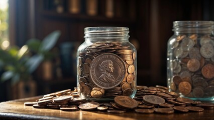 Wealth in a Coin Jar Overflowing with Coins
