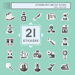 Sticker line cut Set Diving. related to Sea symbol. simple design illustration