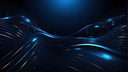 Fotobehang Fractale golven Blue Light Patterns in Futuristic Design, 3D Fractal Waves in Dynamic Blue, Black Smoke Curves with Dynamic Light, Blue Fractal Waves in 3D Motion, Dynamic Fractal Patterns in Blue