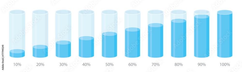 Poster simple blue round slim chart bars template, clear 10%-100% infograph layout. graphic flat design int