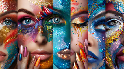 Makeup Collage. Professional Make up Details. Makeover. generative ai 