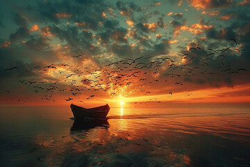 birds carrying boat in the sky beautiful view 