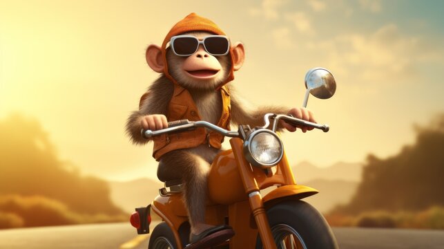 Funny Monkey Riding An Electric Bike