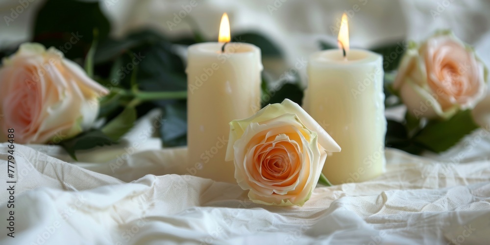 Poster a group of three candles sit side by side in a simple and elegant display